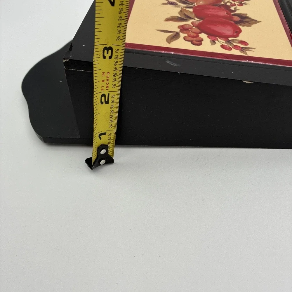 Vintage Wooden Wall Mail Organizer Letter Holder Black with Fruit Ceramic Tiles